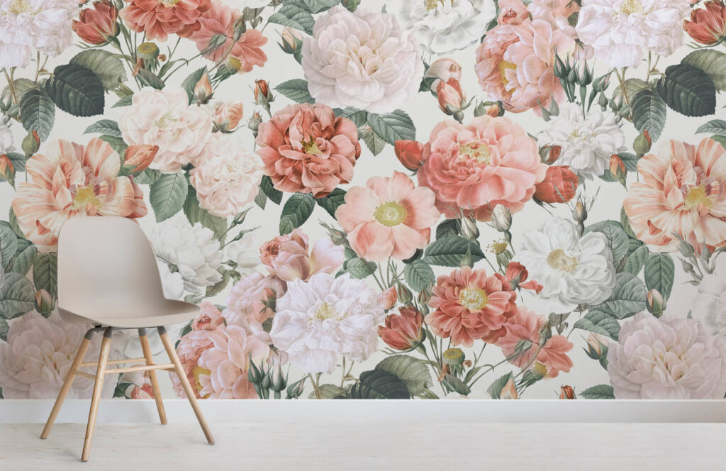 mur papier peint fleuri