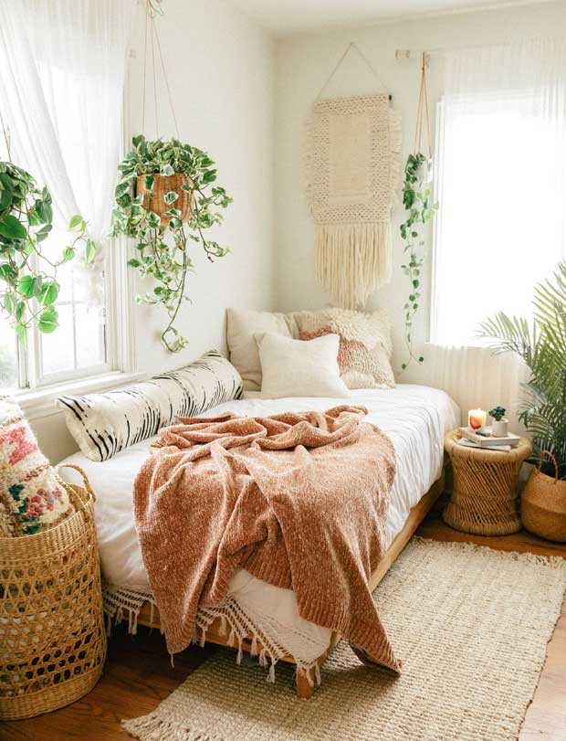 Une chambre cosy cocooning naturelle verte