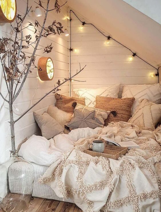 chambre cocooning campagne coussins