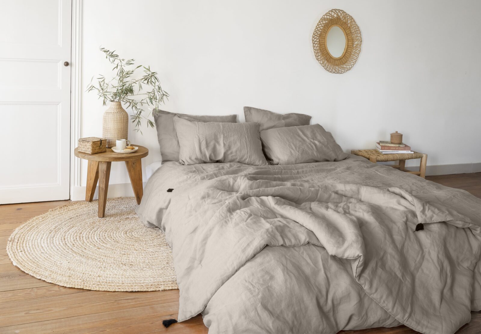 Parure de lit en lin collection songe carré blanc